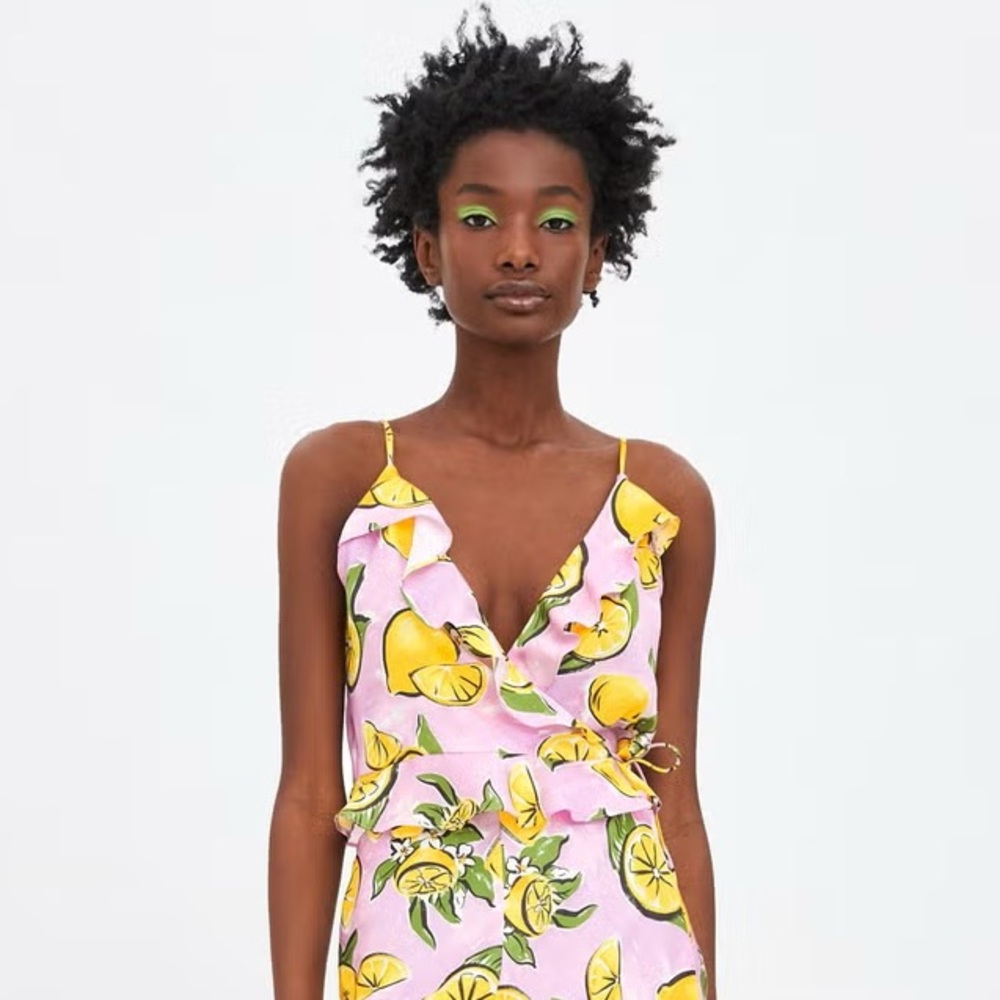 Zara Italy Lemon Wrap Tank Blouse XS